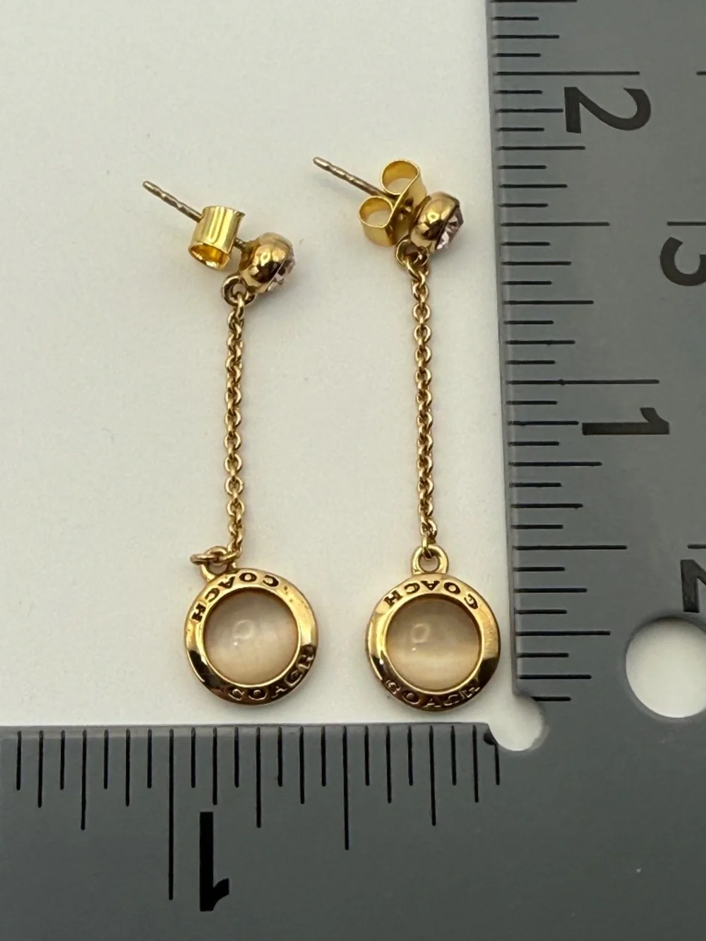 Coach Gold Tone Dangle Earrings Crystal Logo Charm Drop Earrings - Picture 5 of 5
